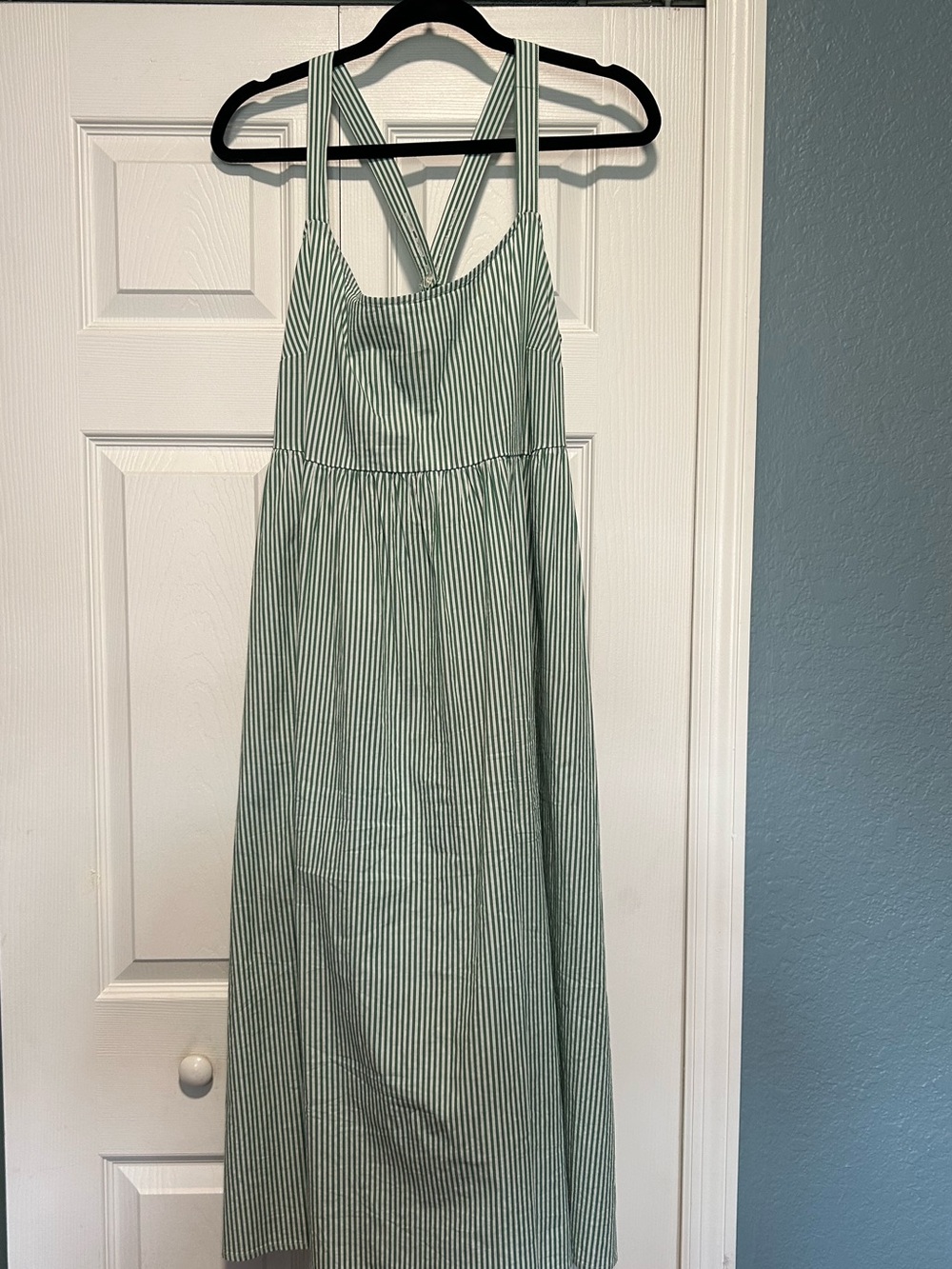 Green Stripe Sundress with Crossback Straps
